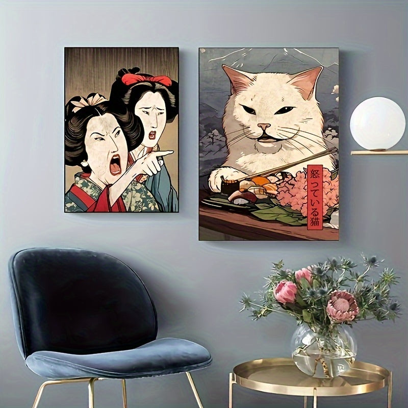 Set of 2 Japanese-inspired aesthetic paintings for home decoration
