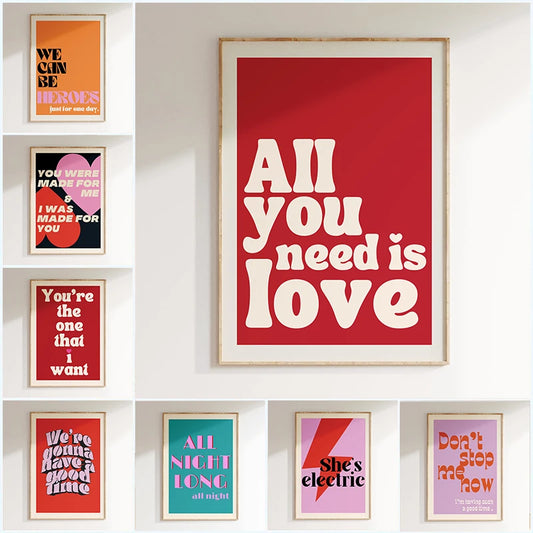 Minimalist pink love lyrics poster wall art for living room decor

