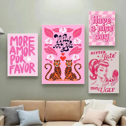Minimalist pink love words poster for stylish interior design

