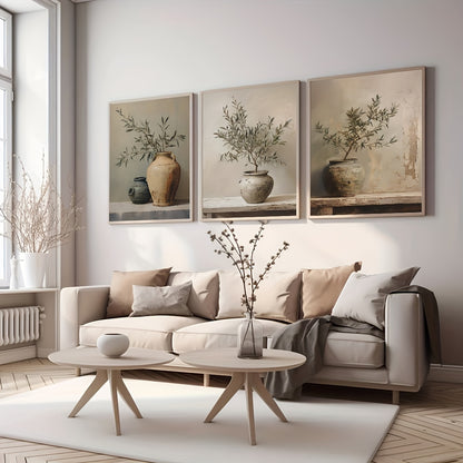 Set of 3 olive branch botanical posters for living room and bedroom decor

