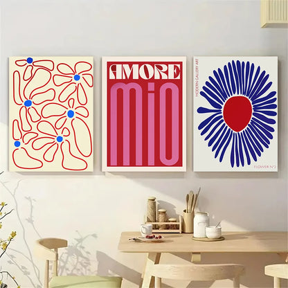 Abstract floral wall art prints for stylish living room spaces


