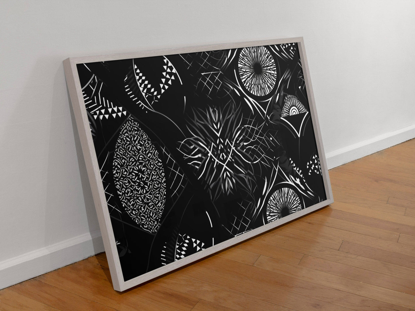 framed black and white abstract art print - top angle