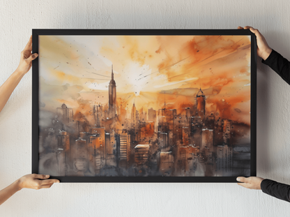 Sunset Symphony: Urban Dreams - Matte Canvas - Watercolor Art Prints