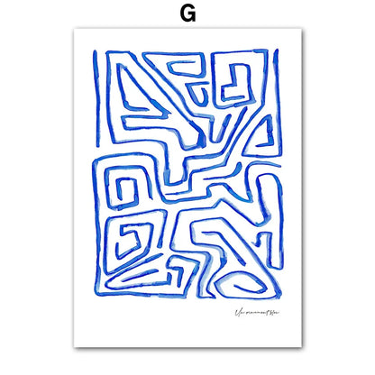 Blue minimalist girl figure line art canvas for bedroom or lounge

