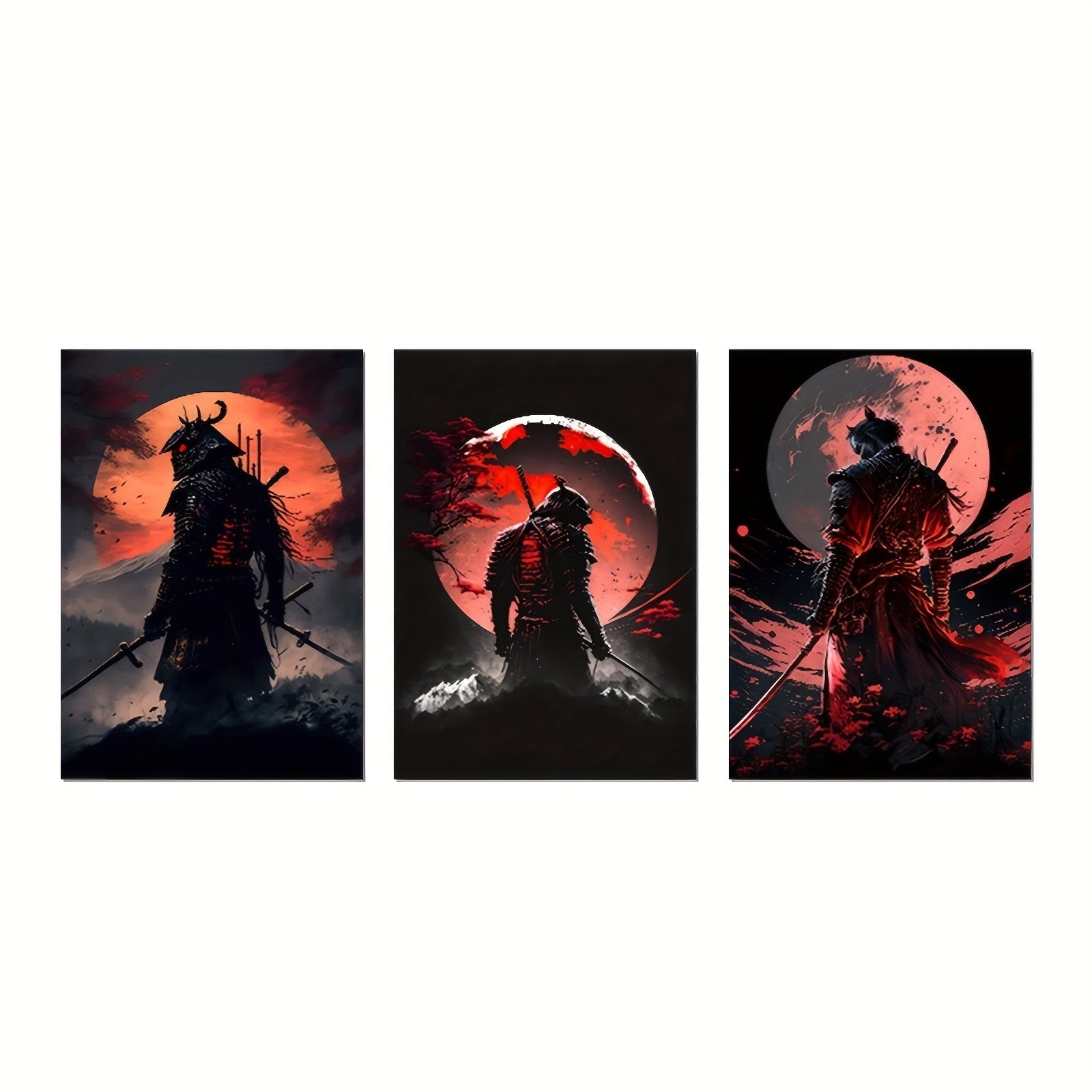 Vintage-style samurai anime wall art set for living room
