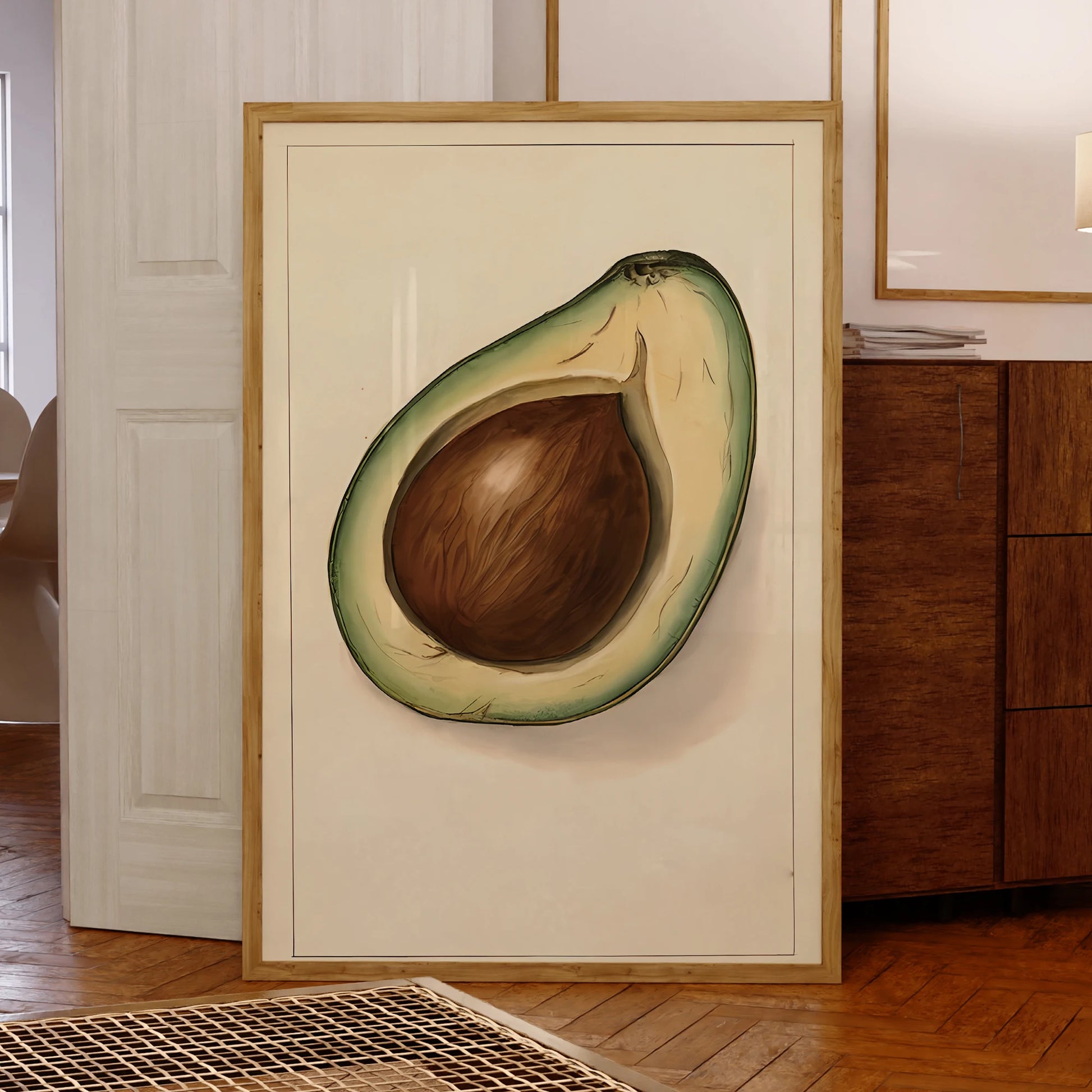 Modern avocado illustration wall art print for kitchen or living room

