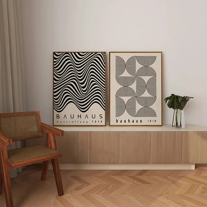 Retro Bauhaus-style wall art prints for living room and office spaces
