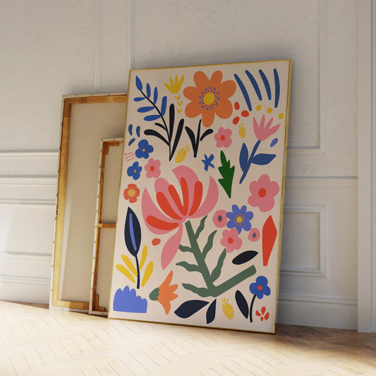 Modern minimalistic bouquet of flowers wall art for living room decor

