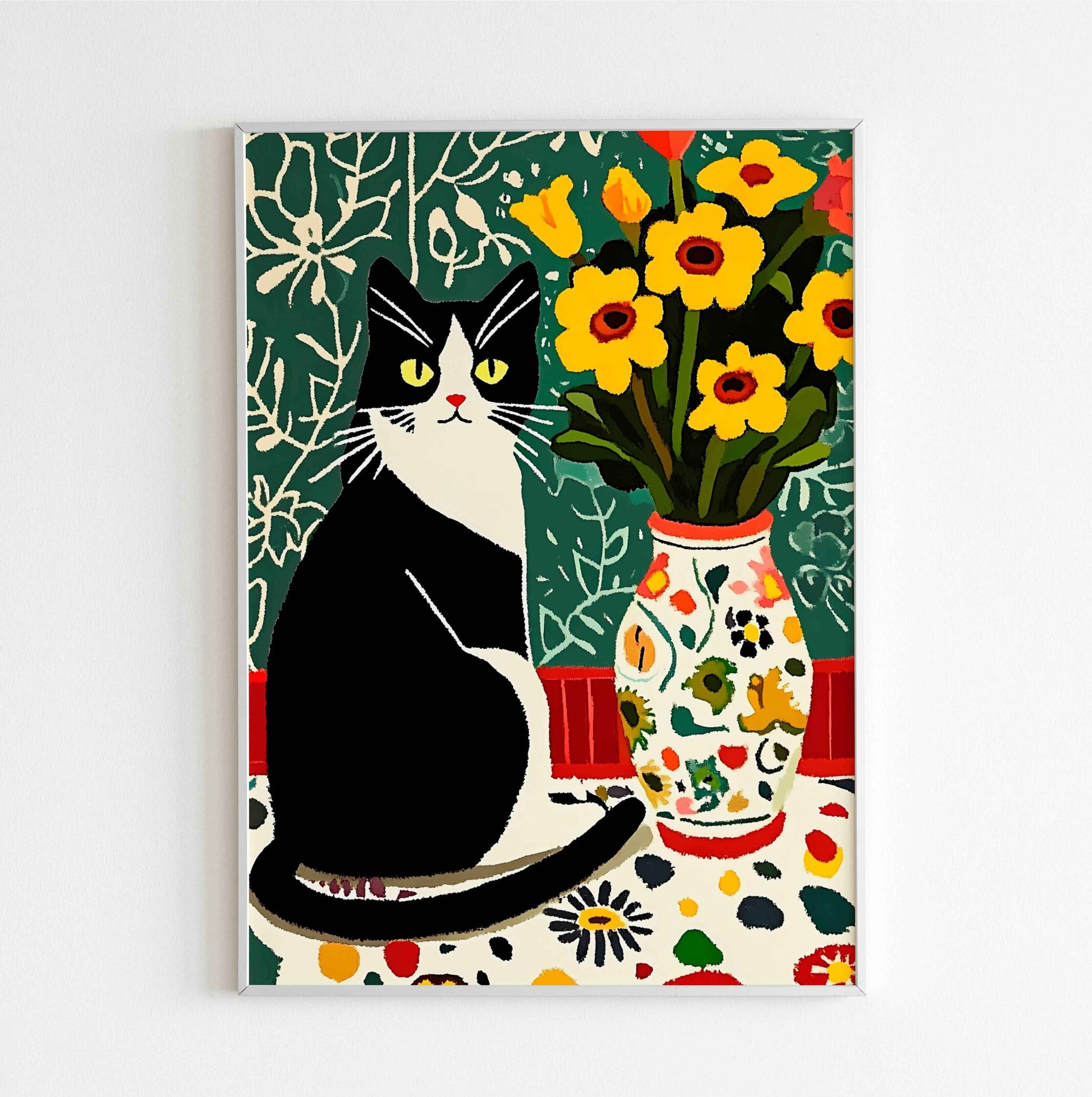 Matisse inspired cat abstract art print digital download for pet lovers
