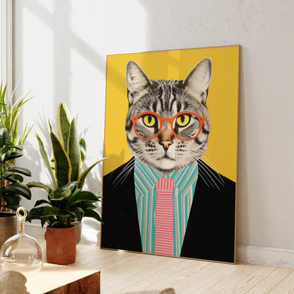 Dancing yellow cat wall decor art print for home

