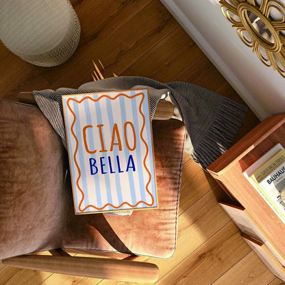 Aesthetic pastel blue Ciao Bella canvas print for living room

