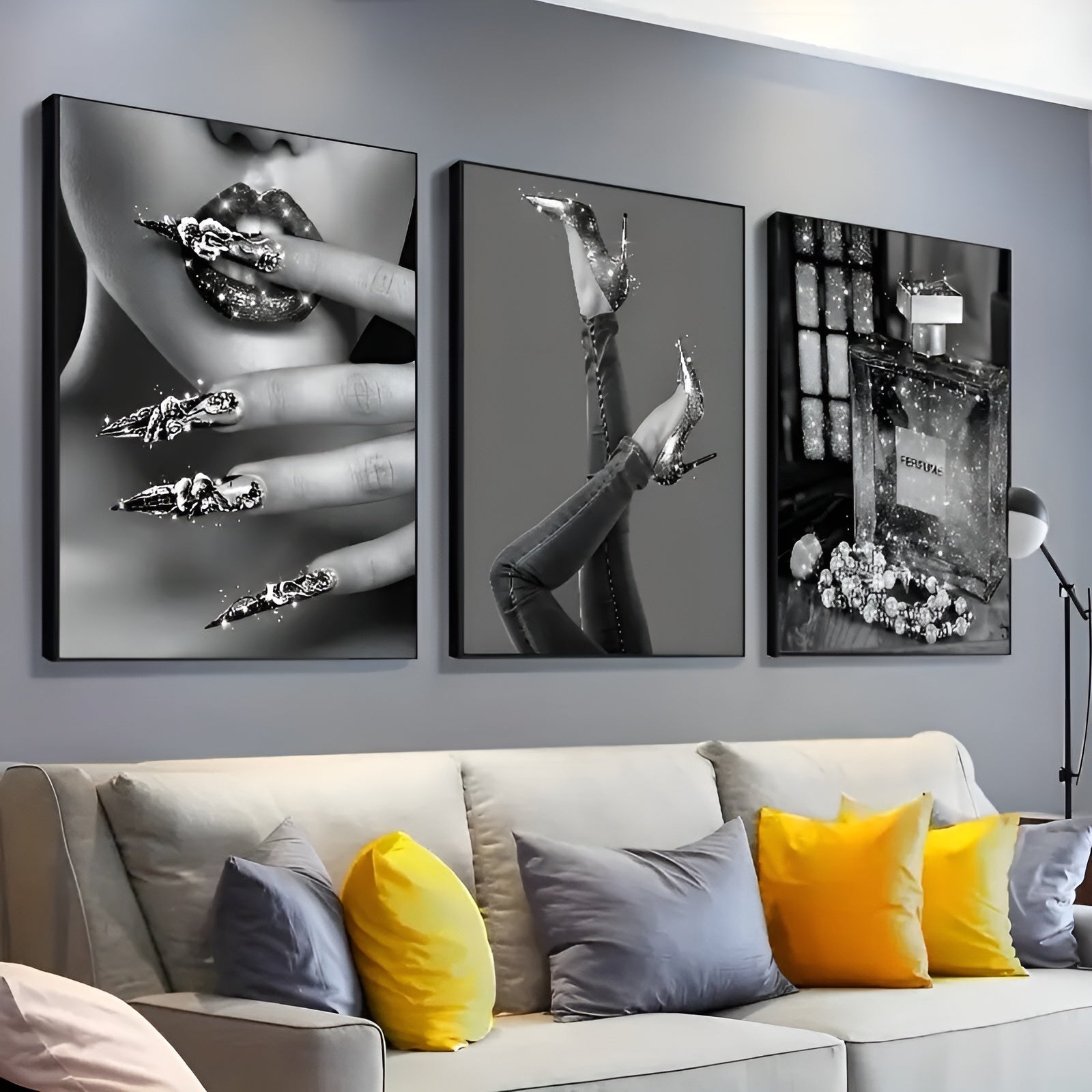 Modern and classic women’s canvas wall art set of 3 for bathroom and living room decor
