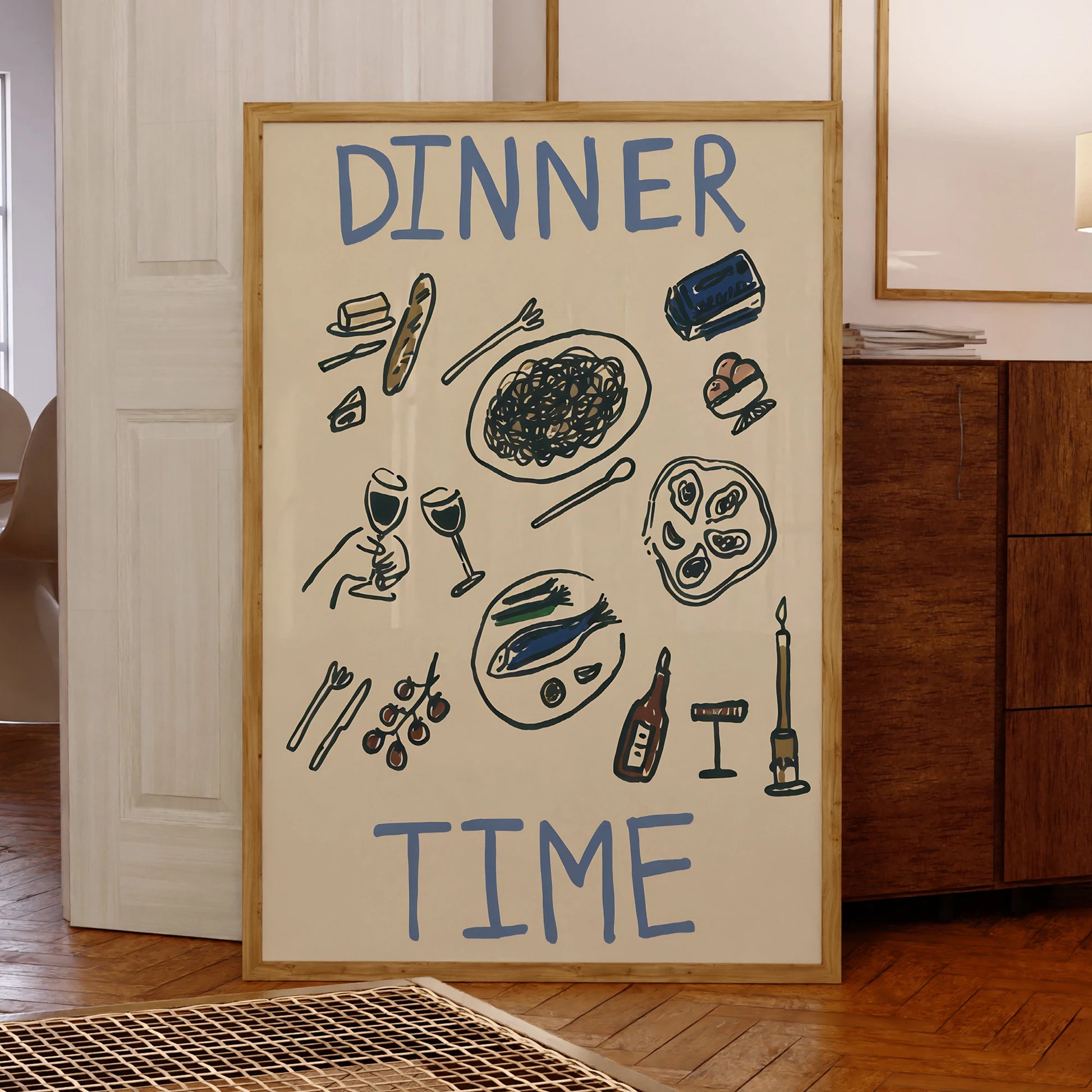 Modern dinner time kitchen wall art for living room or bedroom decor

