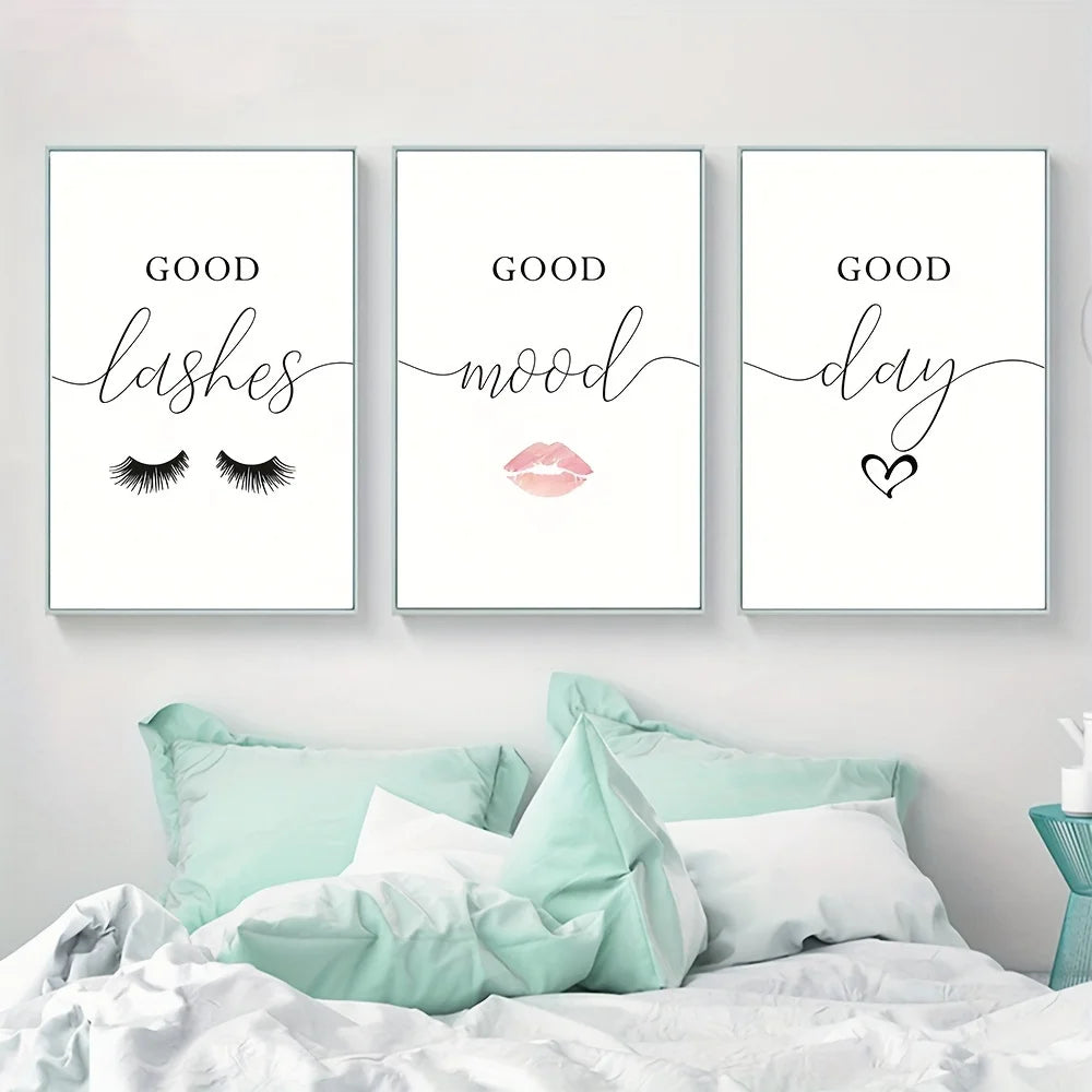 Modern eyelash canvas wall art trio for living room
