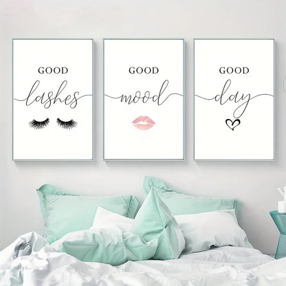 Modern eyelash canvas wall art trio for living room