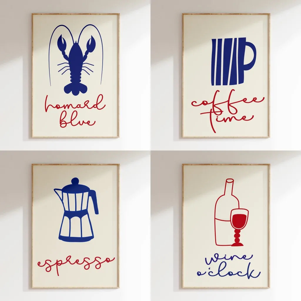 Modern stick figure food poster for dining room decor