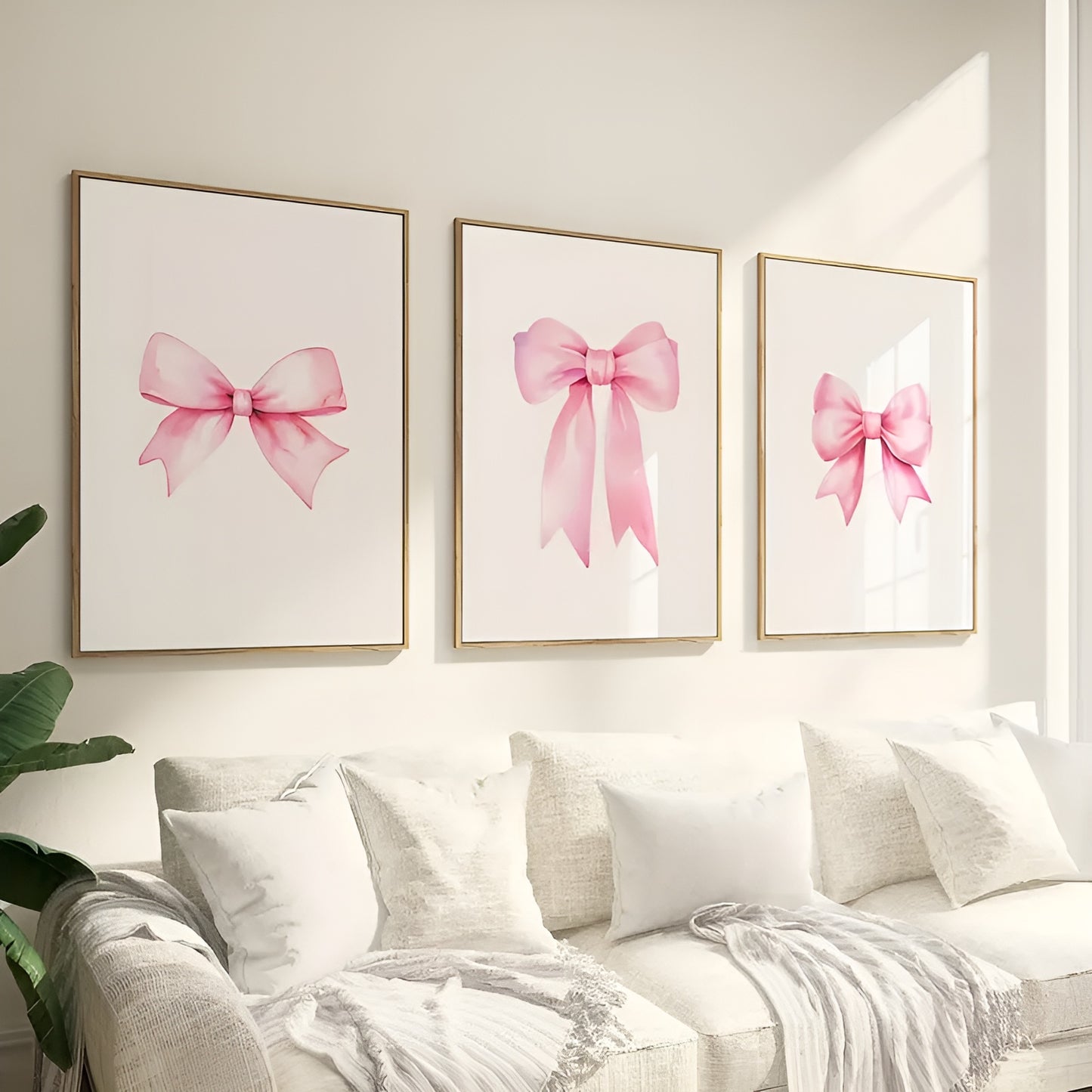 Modern abstract pink bow canvas art for living room decor
