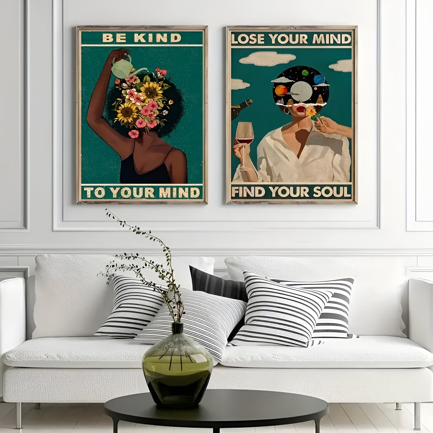 Canvas poster set with modern designs and uplifting quotes for room decor
