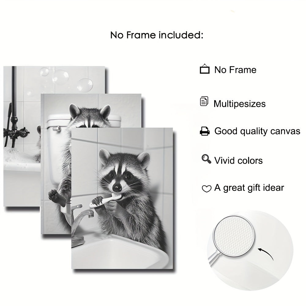 Unframed raccoon canvas wall decor perfect for bedroom and bathroom decor
