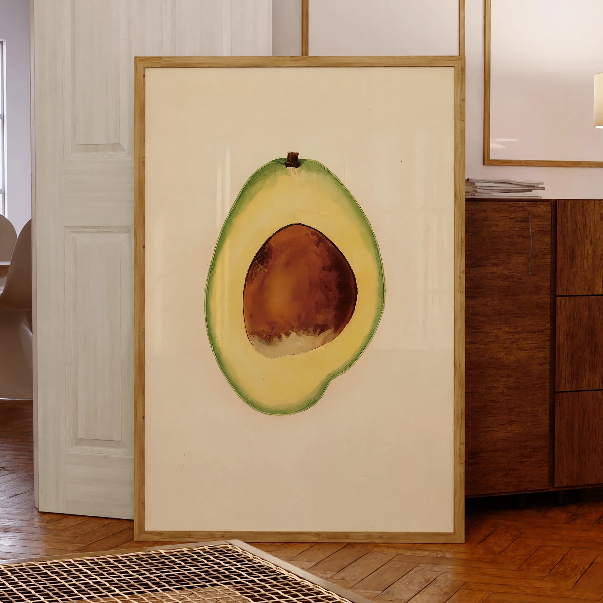 Modern tropical avocado wall art print for living room decor

