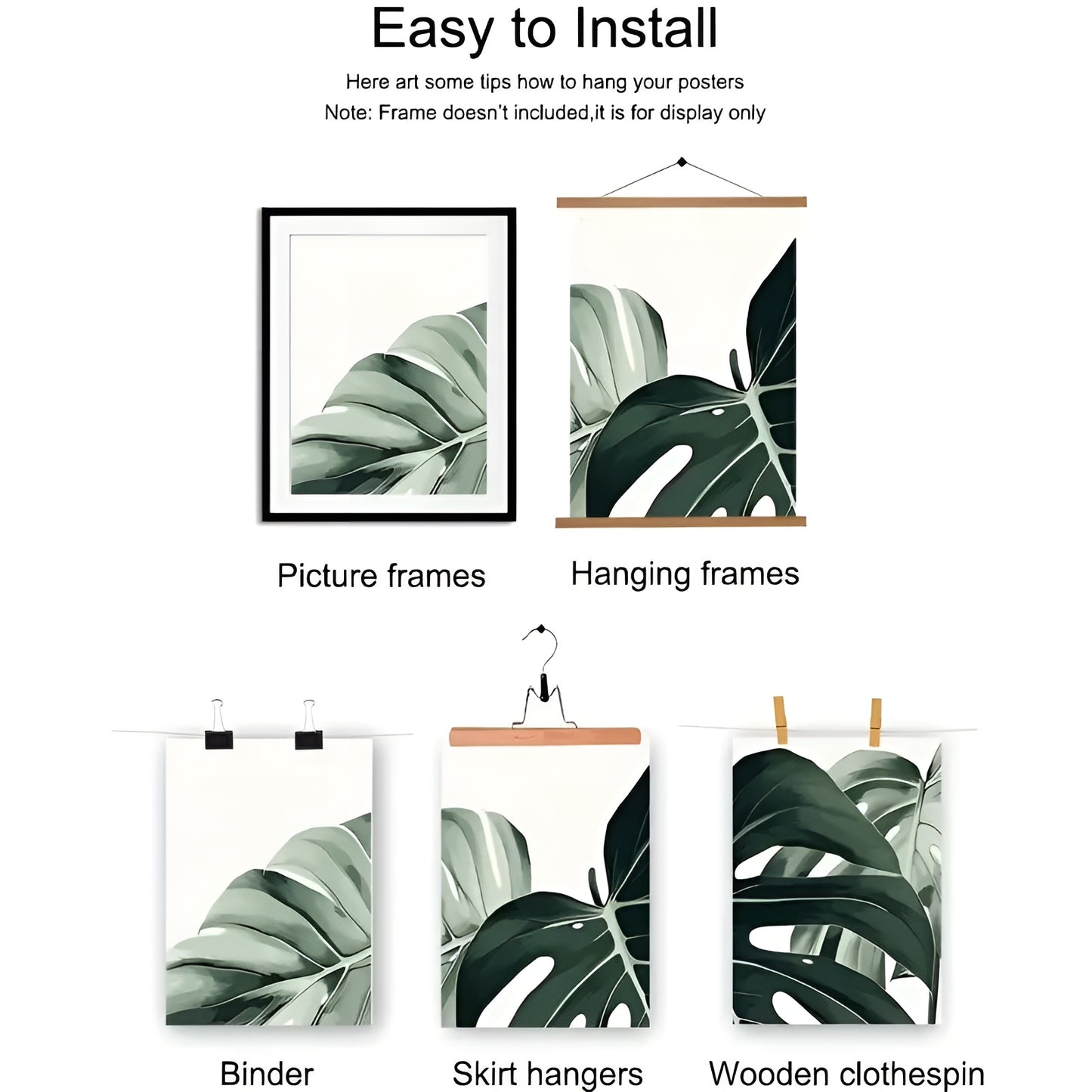 Modern tropical plant canvas posters with Monstera leaf design, nature-inspired wall art for living spaces.
