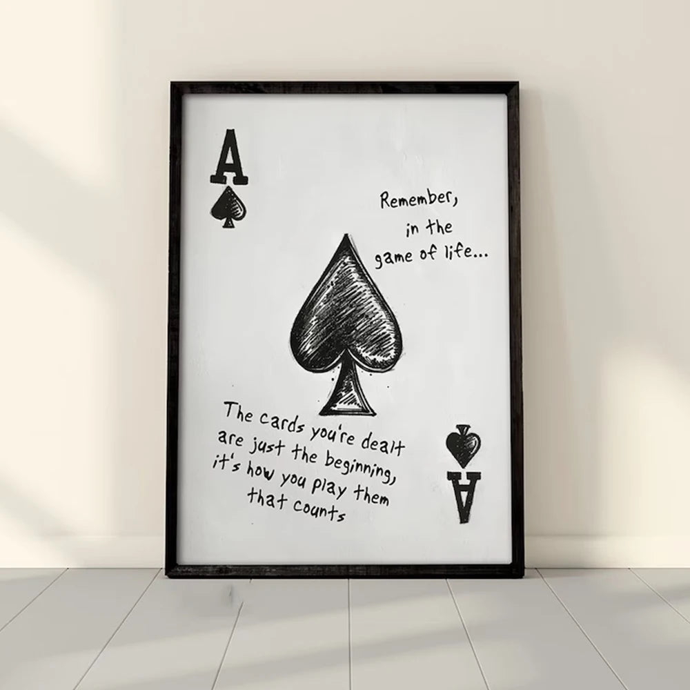 Modern vintage poker ace of spades wall art canvas print for living room decor


