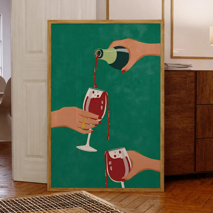 Modern abstract wine cheers wall art print for stylish living room decor

