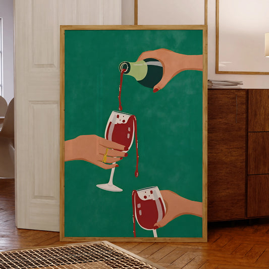 Modern abstract wine cheers wall art print for stylish living room decor

