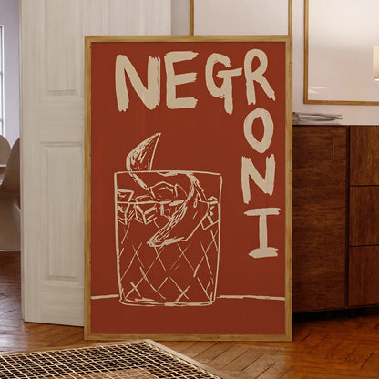 Modern Negroni cocktail wall art print for bar and living room decor

