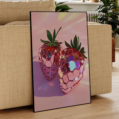 Pink fruit sparkle wall art for living room decor


