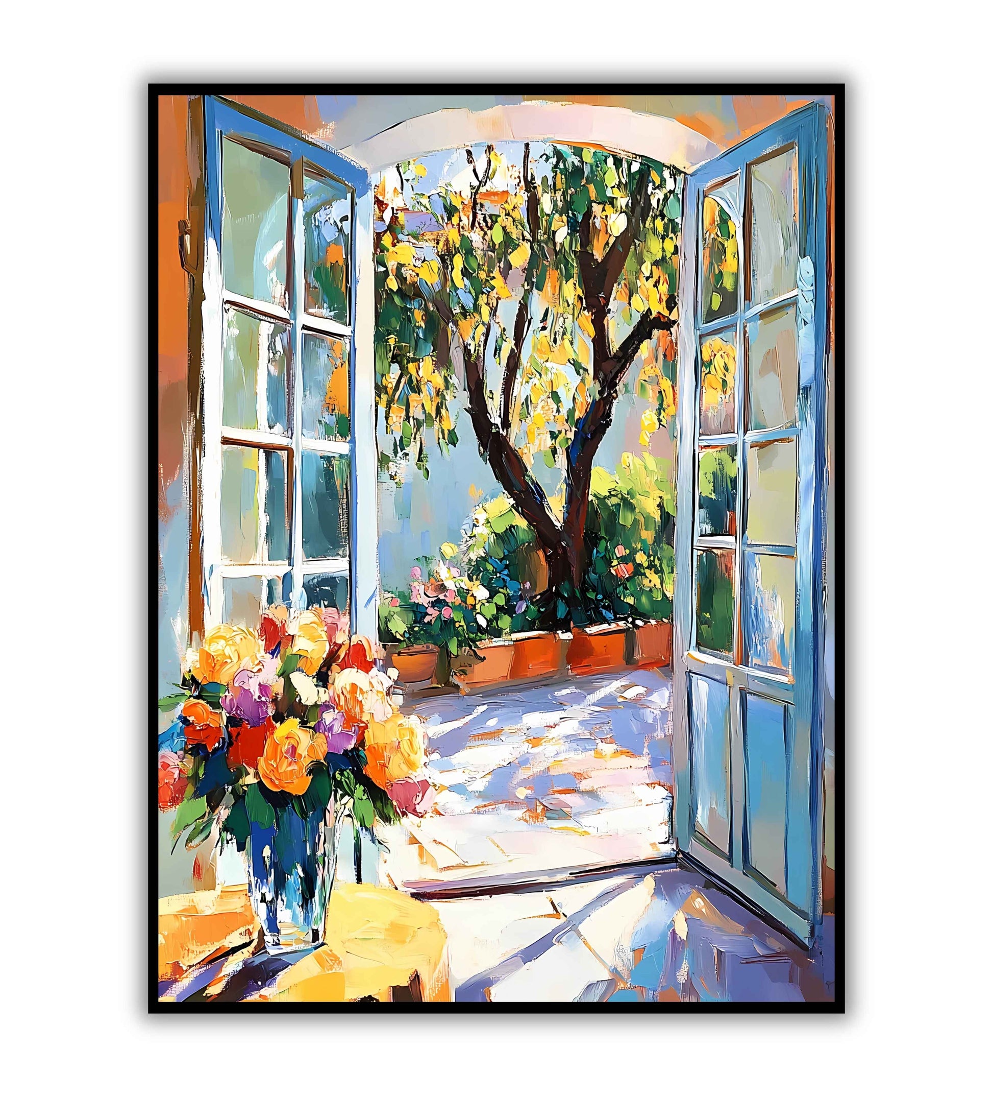 Monet-inspired courtyard poster for art lovers, garden-themed prints, and serene home decor.	