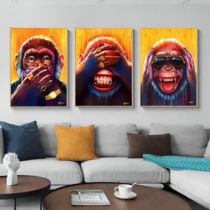 Unique and funny monkey art for living room, bedroom, or corridor wall decor
