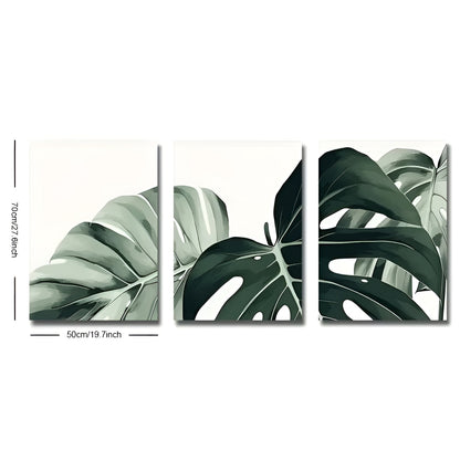 Monstera leaf canvas art set, modern botanical wall decor for stylish and nature-inspired interiors.
