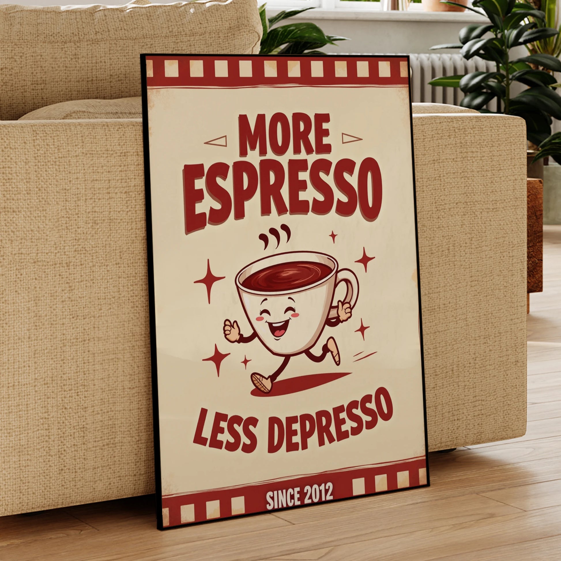 Motivational espresso quotes wall art in red for modern home decor

