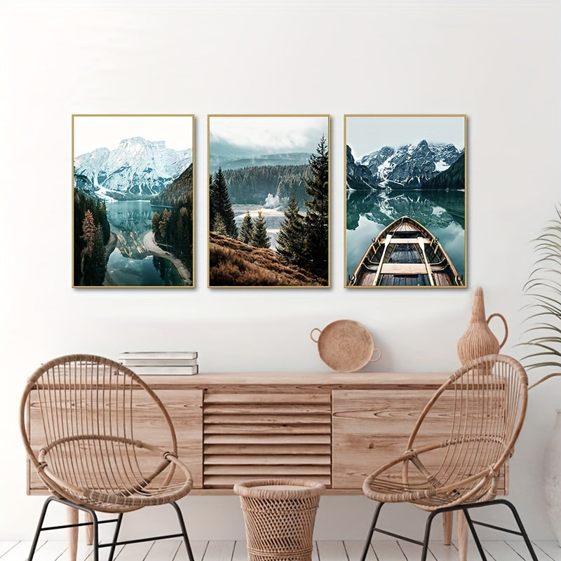 Aesthetic boat on lake wall painting, perfect for bedroom decor
