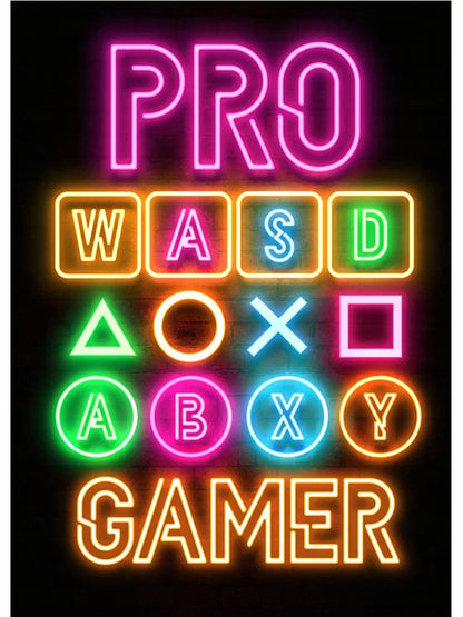 Neon gaming room artwork poster for boy bedroom
