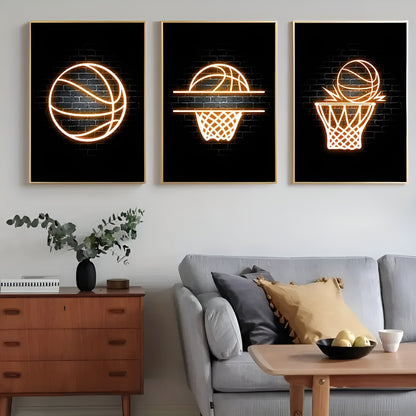 Neon light basketball poster set for teenage boy room decor
