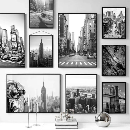 New York City skyline black and white canvas wall art for living room decor

