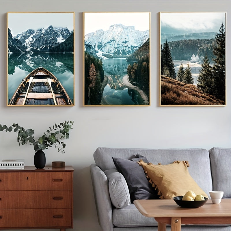 Nordic nature landscape canvas print with forest and lake scenery
