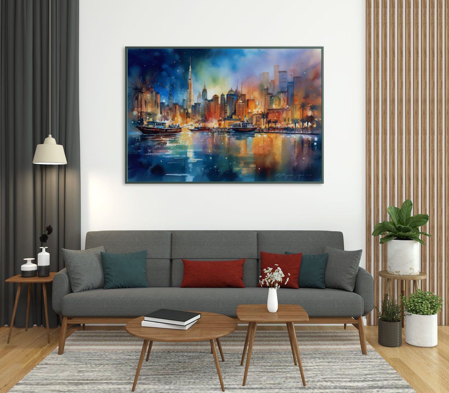 Nightscapes of Dubai Watercolor Print - Matte Canvas