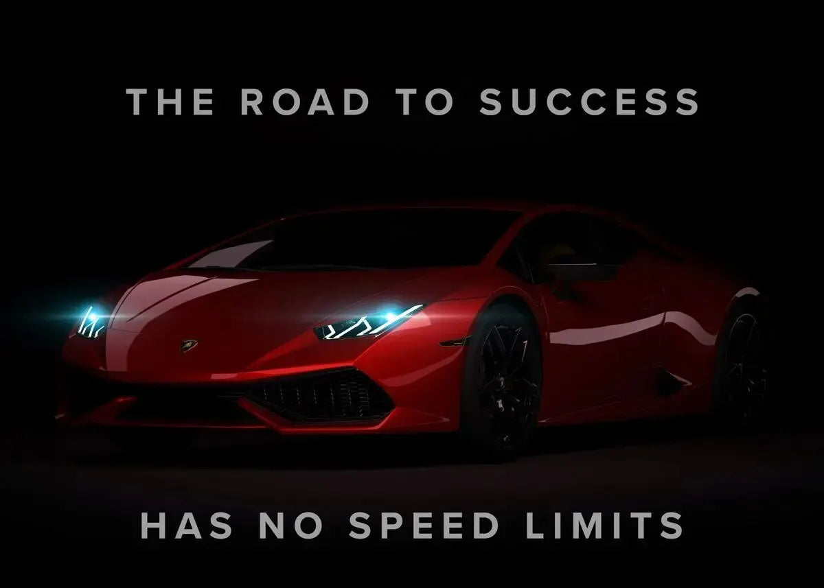 Bold luxury car canvas print with motivational message

