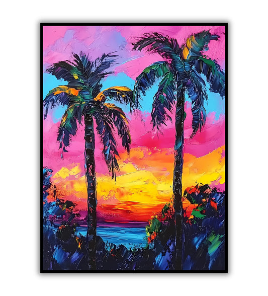 Palm trees poster for tropical home decor, nature-inspired wall prints, and beach-themed room art.