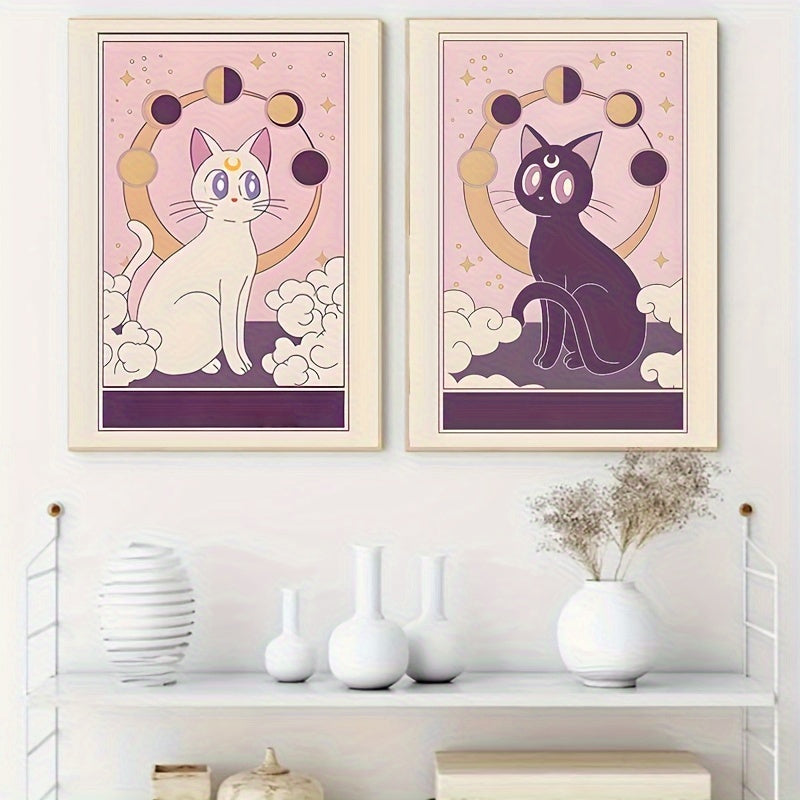 Nordic cat-themed anime art prints for aesthetic bedroom wall decor
