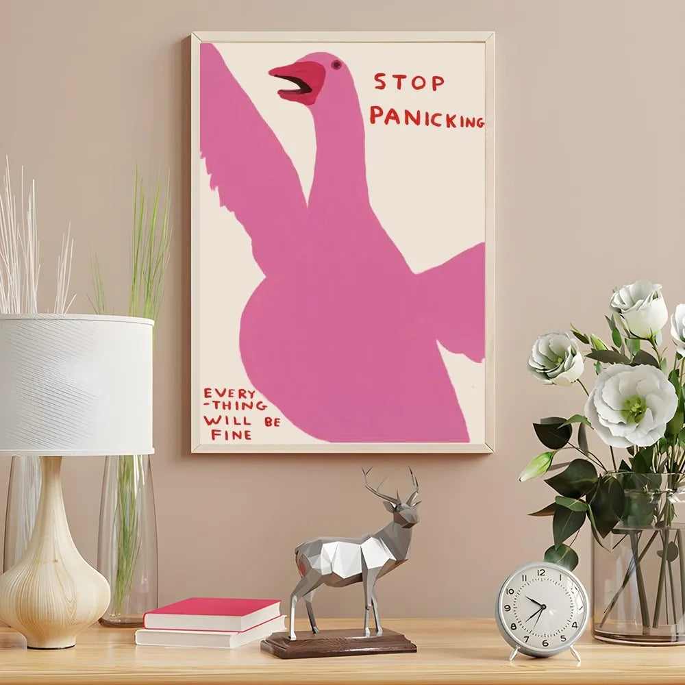 Abstract goose and fish illustration print for creative spaces
