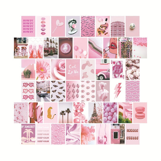 Aesthetic pink wall collage kit for bedroom and dorm decor
