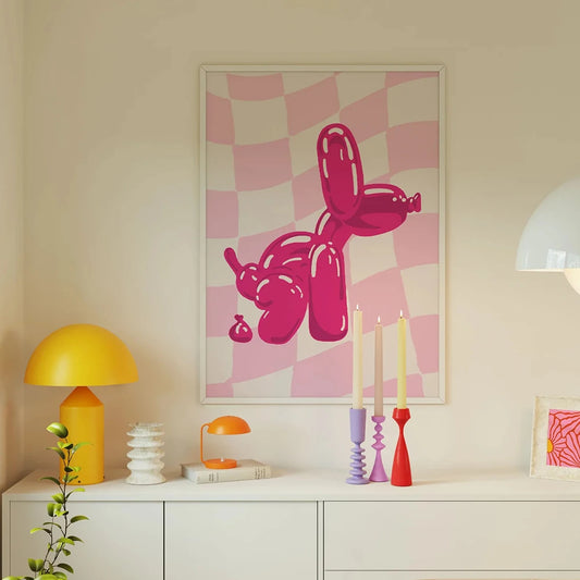 Modern pink balloon dog poster for teen room and dorm decor

