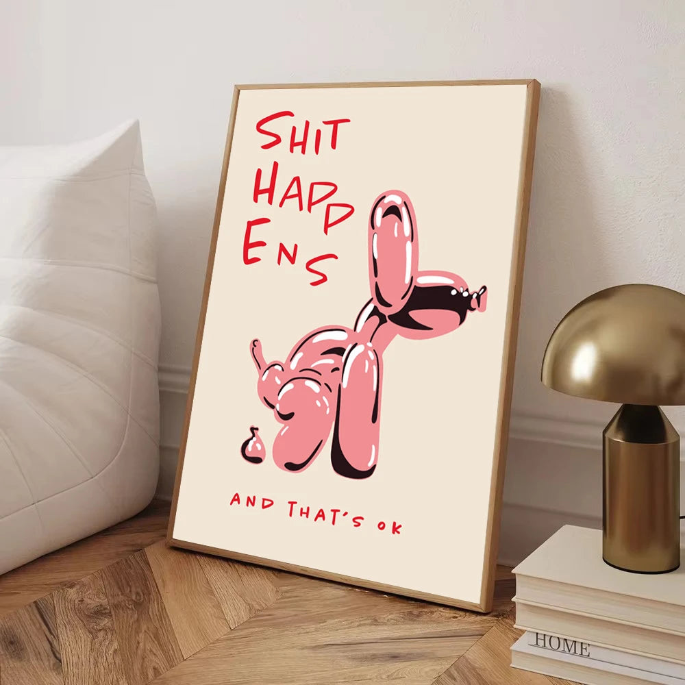 Modern pink balloon dog canvas wall art with inspirational quote

