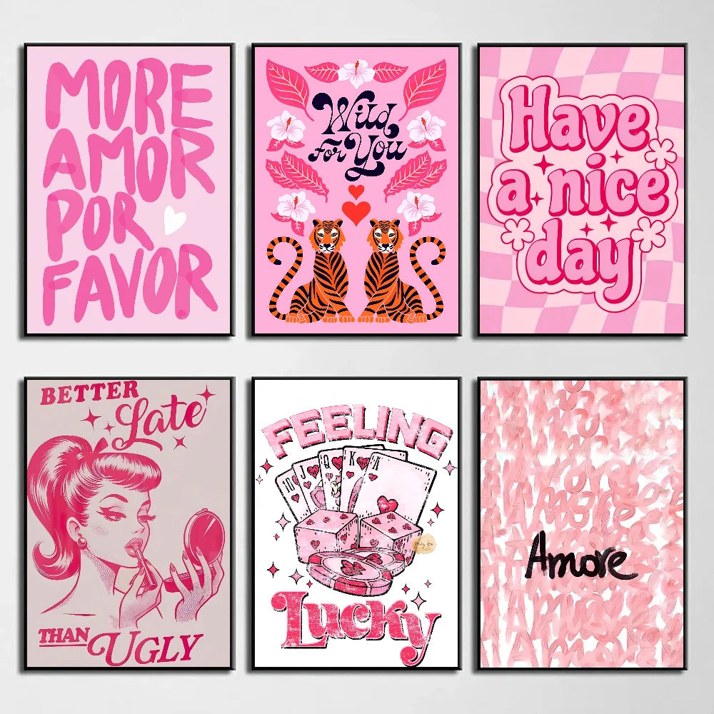 Aesthetic pink love message art for modern home walls

