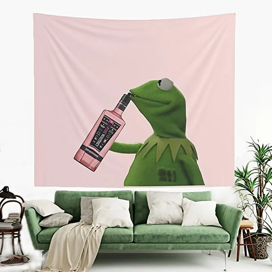 Cute pink frog doll tapestry wall hanging for bedroom decor

