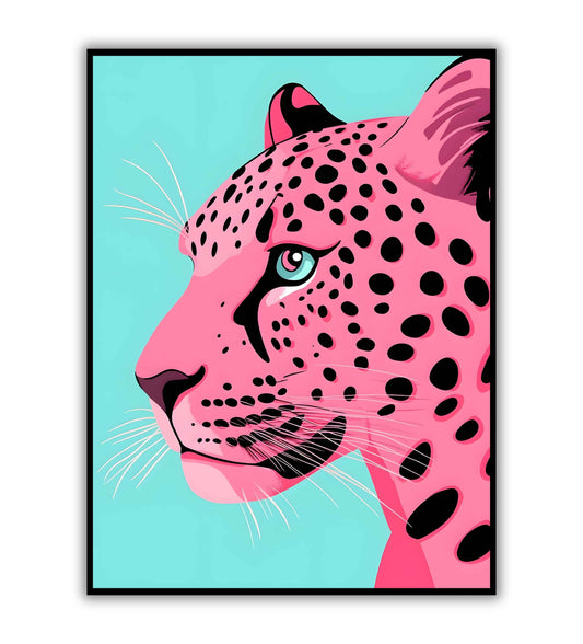 Pink jaguar fashion art wall poster for bold decor